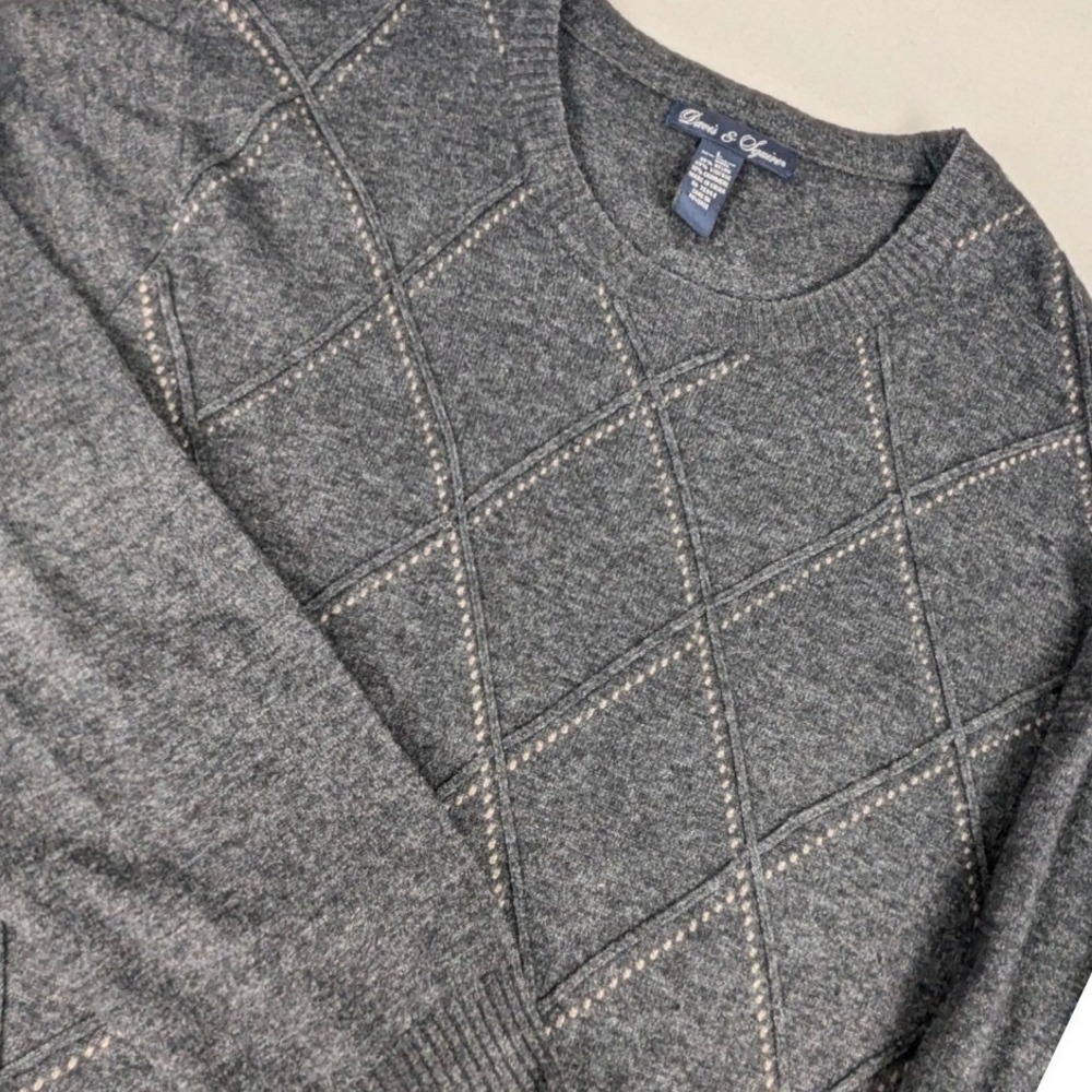 Davis & Squire Mens Gray Merino Wool‎ Cashmere Argyle Crewneck Sweater Large